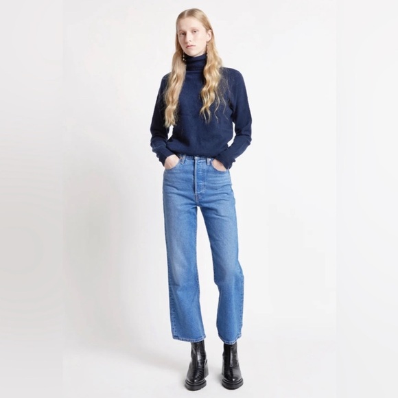 Levi’s Premium Ribcage Cropped Bootcut Jeans Jazz Icon Button Fly Size 30 - Picture 1 of 7